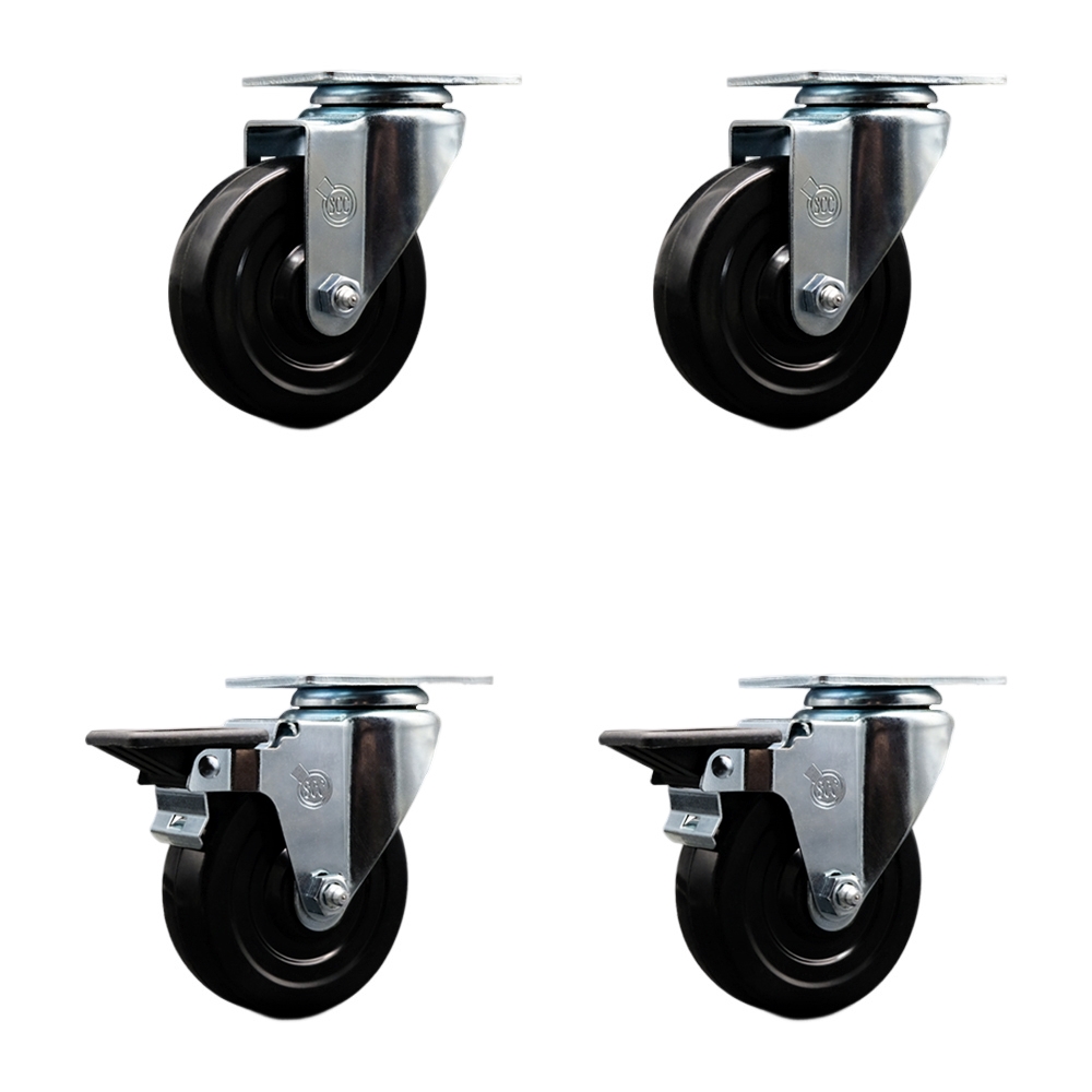 SCC-20S414-HRS-2-PLB-2 Hard Rubber Swivel Top Plate Caster with 4 in. Black Wheels - Set of 4