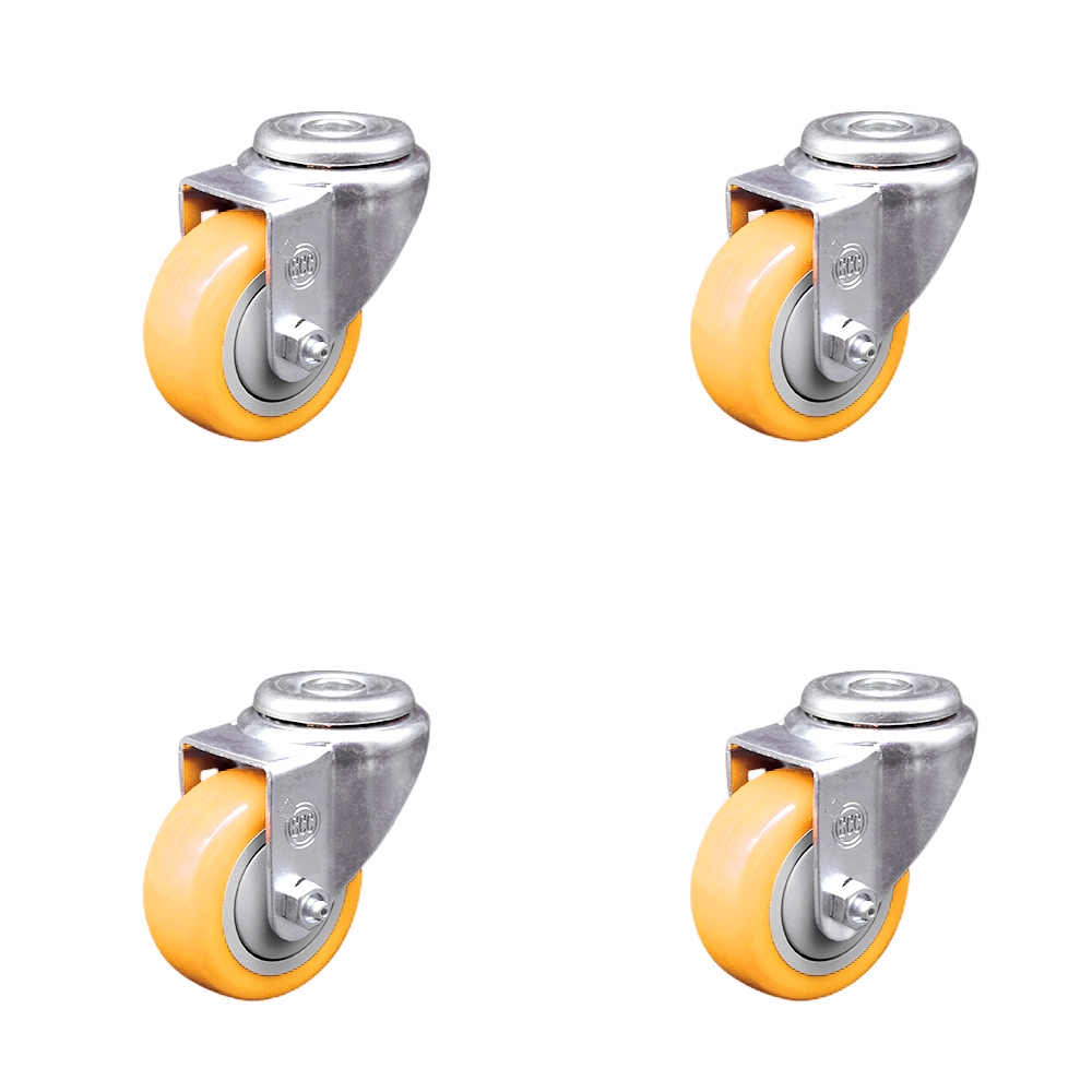 SCC-SSBH20S3514-PPUB-YEL-4 Stainless Steel Polyurethane Swivel Bolt Hole Caster with 3.5 x 1.25 in. Yellow Wheels - Set of 4