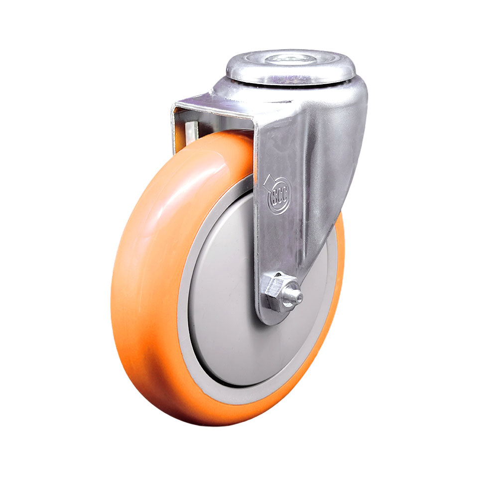 SCC-SSBH20S514-PPUB-ORG Stainless Steel Polyurethane Swivel Bolt Hole Caster with 5 x 1.25 in. Orange Wheel