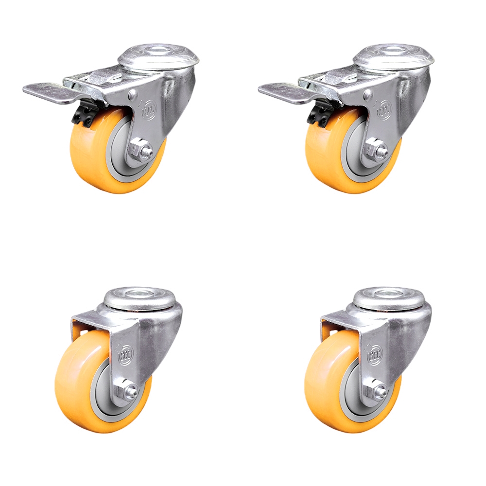 SCC-SSBHTTL20S3514-PPUB-YEL-2-S-2 Stainless Steel Polyurethane Swivel Bolt Hole Caster with 3.5 x 1.25 in. Yellow Wheels - Set of 4