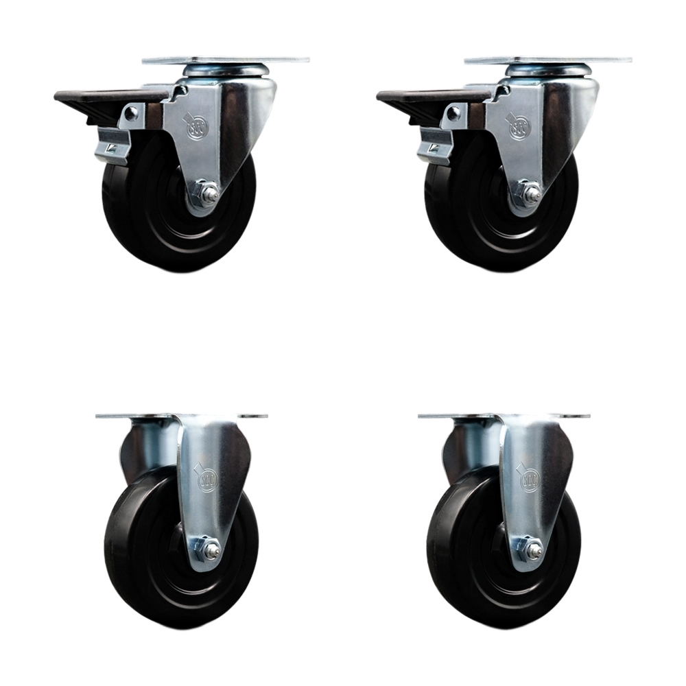 SCC-20S414-HRS-PLB-2-R-2 Hard Rubber Swivel Top Plate Caster with 4 in. Black Wheels - Set of 4