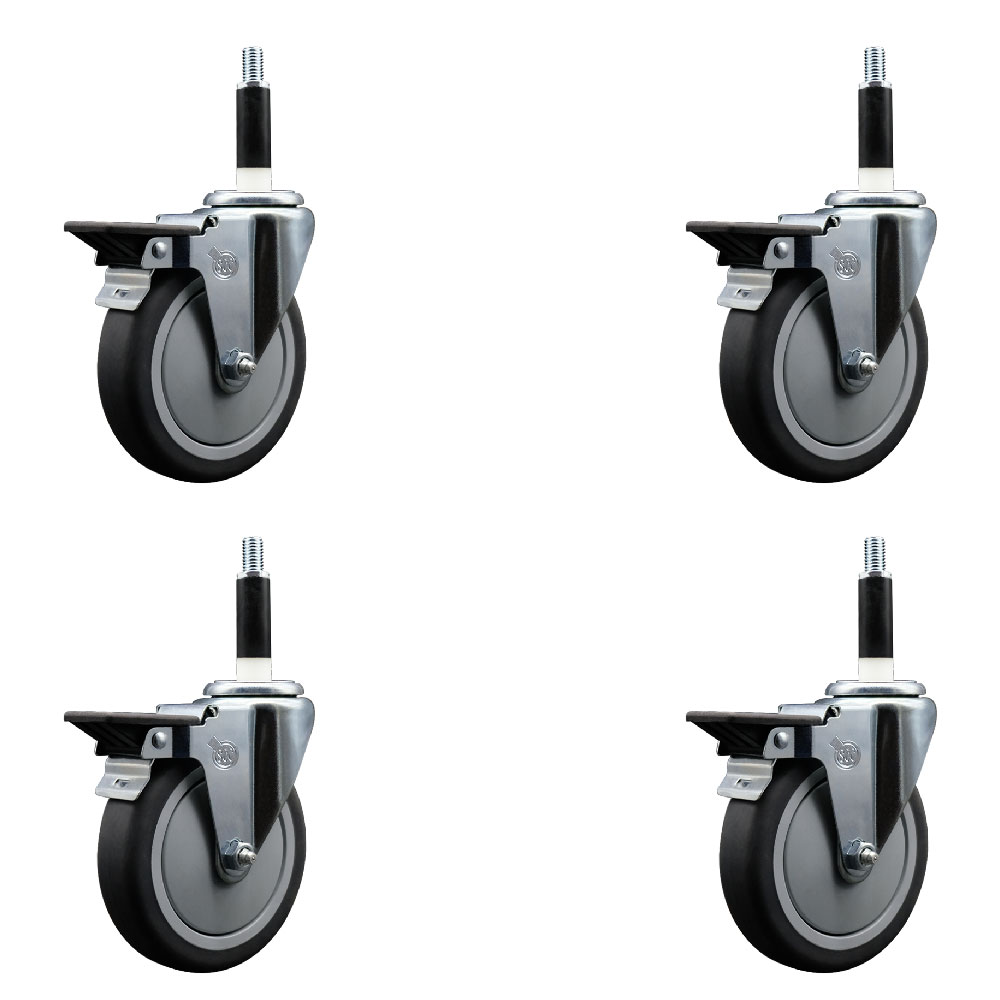 SCC-EX20S514-TPRB-PLB-78-4 Thermoplastic Rubber Swivel Expanding Stem Caster with 5 in. Gray Wheels & 0.87 in. Stems - Set of 4