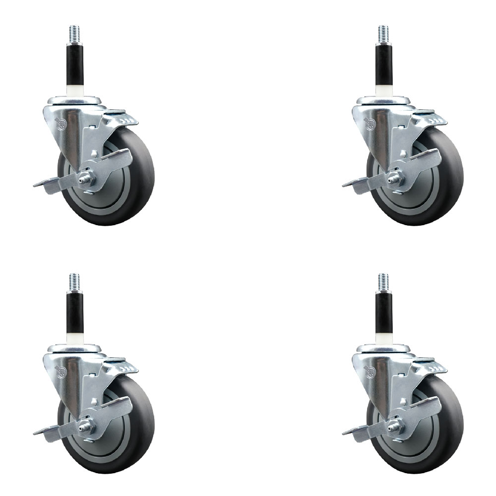 Stainless Steel Thermoplastic Rubber Swivel Expanding Stem Caster with 4 in. Gray Wheels & 0.87 in. Stems 4 Swivel - Set of 4