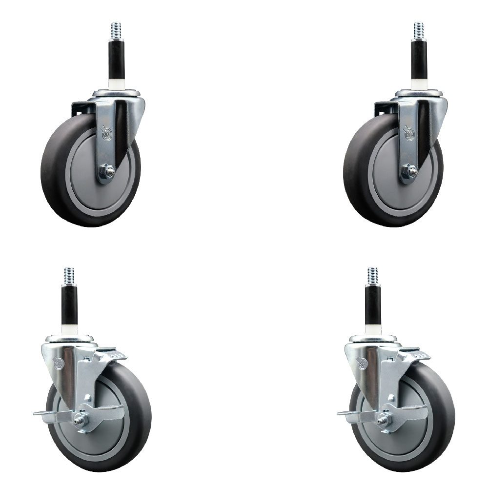 SCC-SSEX20S514-TPRB-2-TLB-2-78 Stainless Steel Thermoplastic Rubber Swivel Expanding Stem Caster with 5 in. Gray Wheels & 0.87 in. Stems - Set of 4