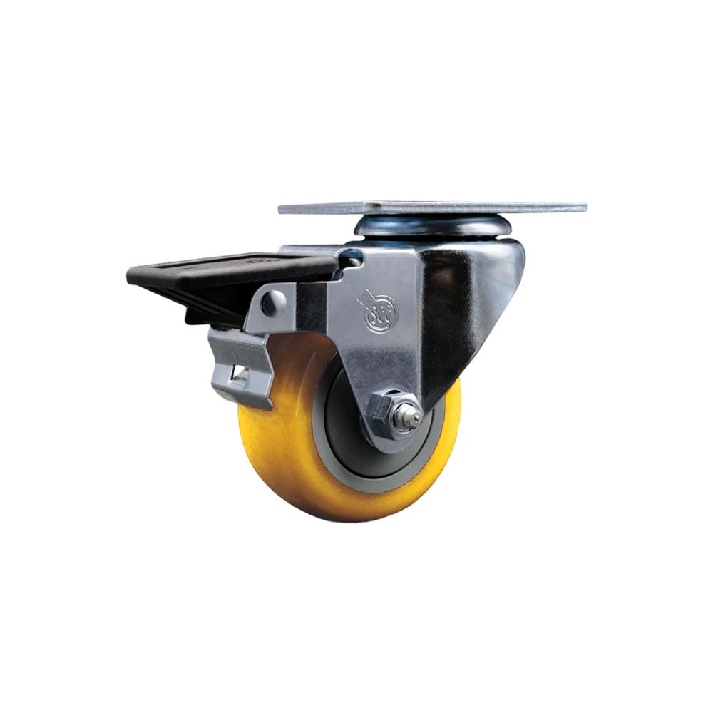 SCC-20S314-PPUB-YEL-PLB Polyurethane Swivel Top Plate Swivel Caster with 3 in. Yellow Wheel & Posi Locking Brake