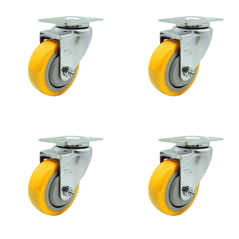 SCC-20S3514-PPUB-YEL-TP3-4 Swivel Caster with 3.5 in. Yellow Polyurethane Wheel - 4 x 4.5 in. Overall Top Plate - Set of 4