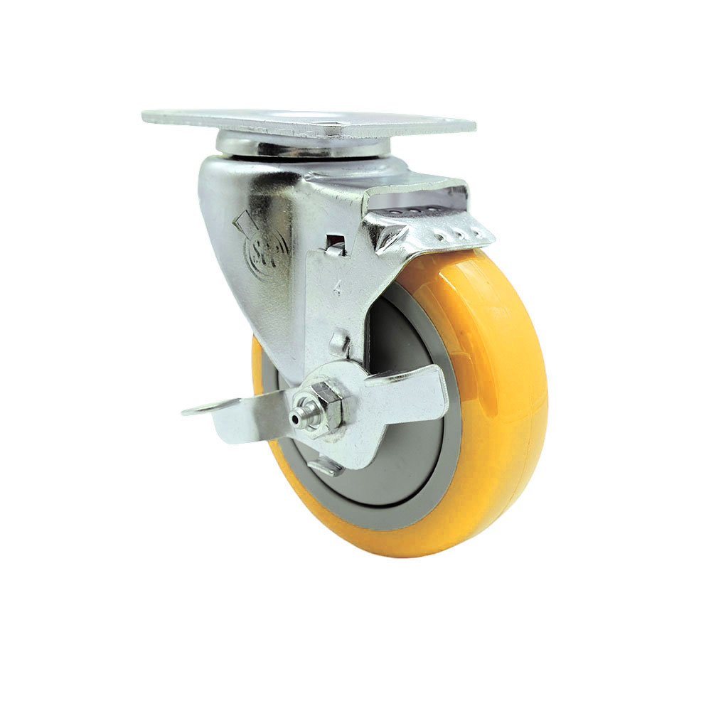 Swivel Caster - Yellow - 4 in. Wheel - Top Lock Brake