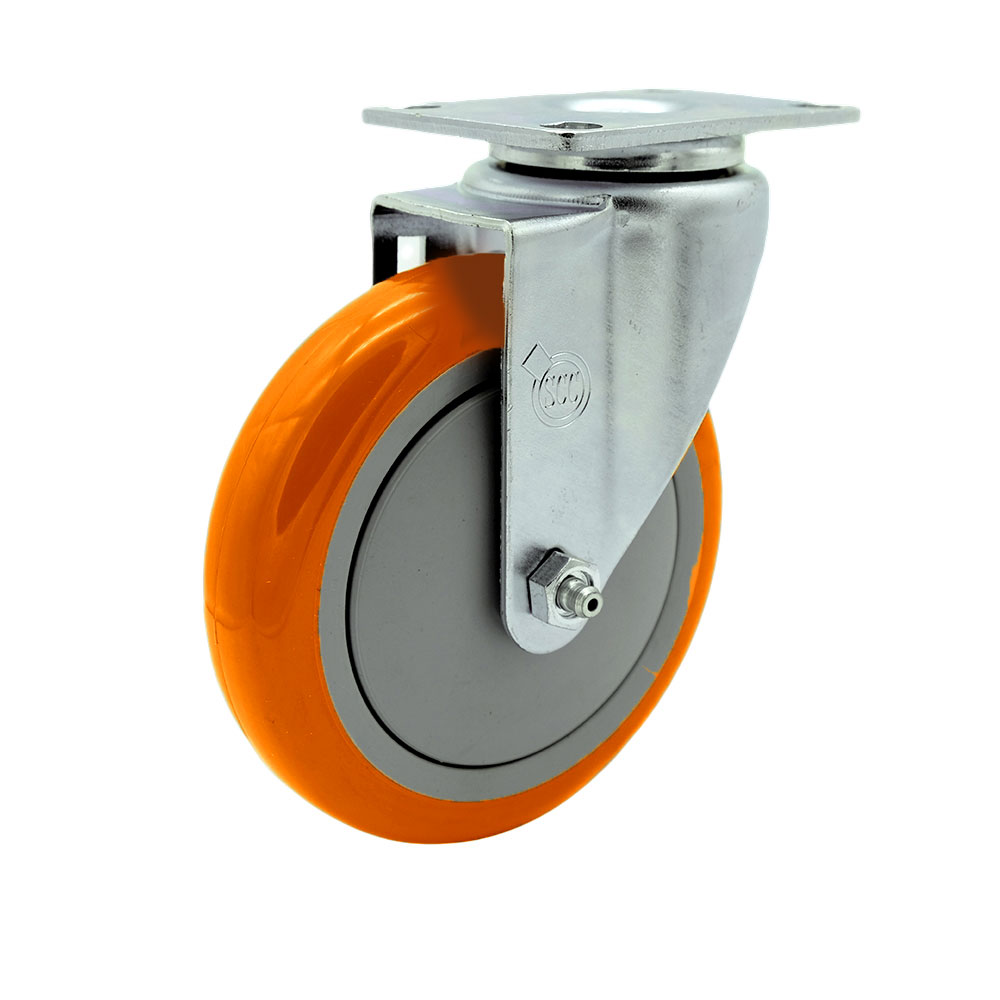 SCC-20S514-PPUB-ORG-TP2 Swivel Caster with 5 in. Orange Polyurethane Wheel - 3.13 x 4.13 in. Overall Top Plate