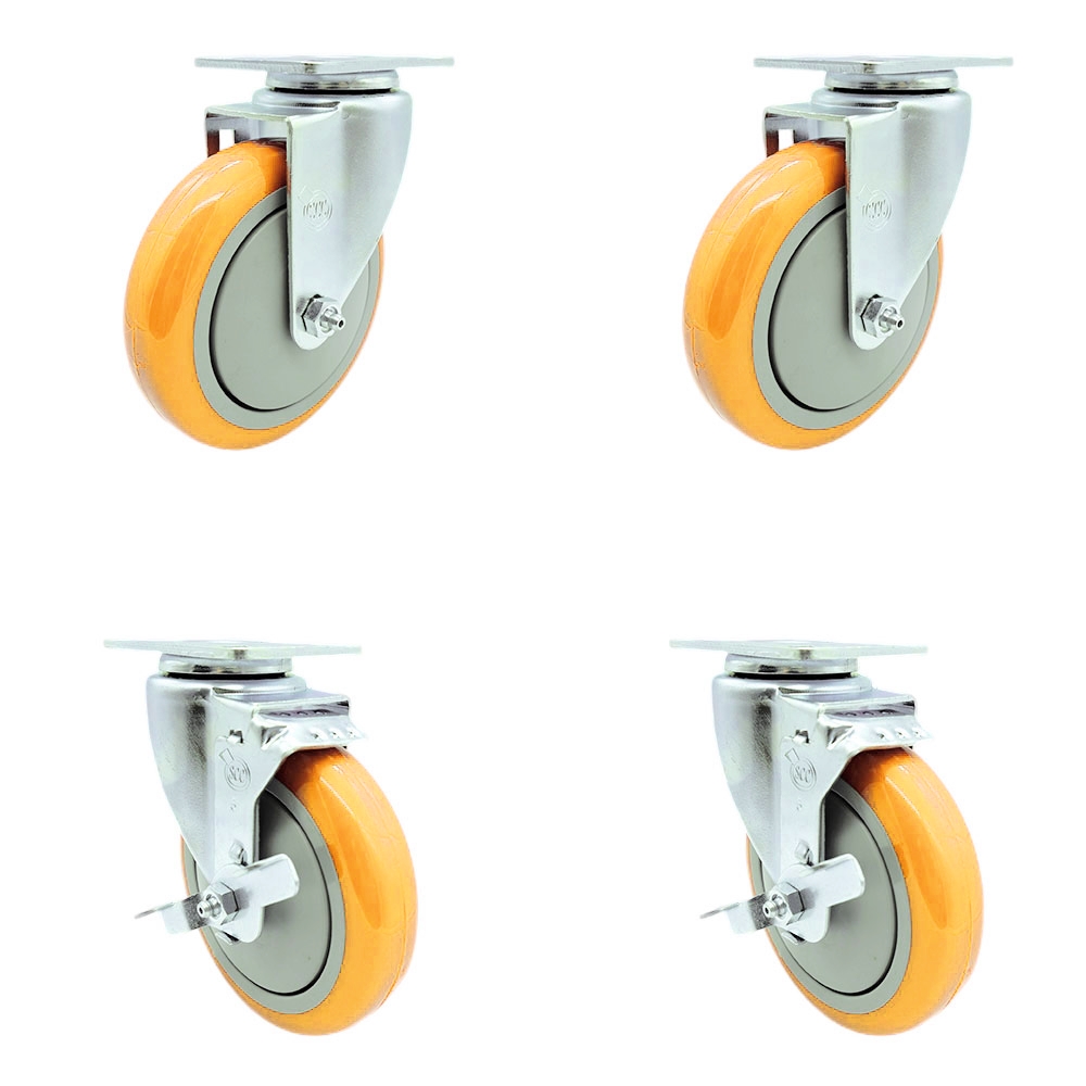SCC-20S514-PPUB-YEL-2-TLB-2 Polyurethane Swivel Top Plate Caster with 5 in. Yellow Wheels - Set of 4