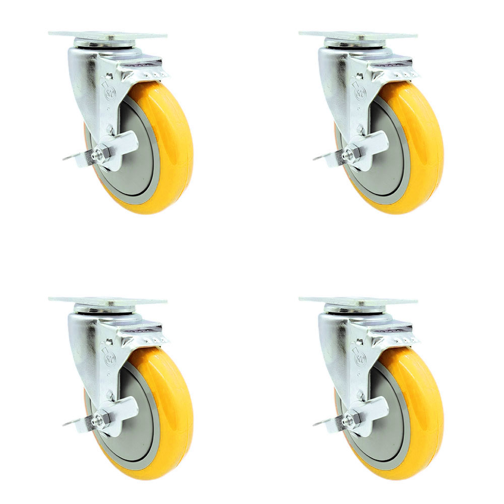 SCC-20S514-PPUB-YEL-TLB-4 Polyurethane Swivel Top Plate Caster with 5 in. Yellow Wheels - Set of 4
