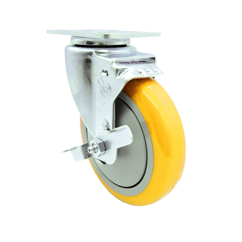 SCC-20S514-PPUB-YEL-TLB-TPU1 Universal Kitchen Caster 5 x 1.25 in. Polyurethane Yellow Wheel Swivel Caster with Brake - Non Marking