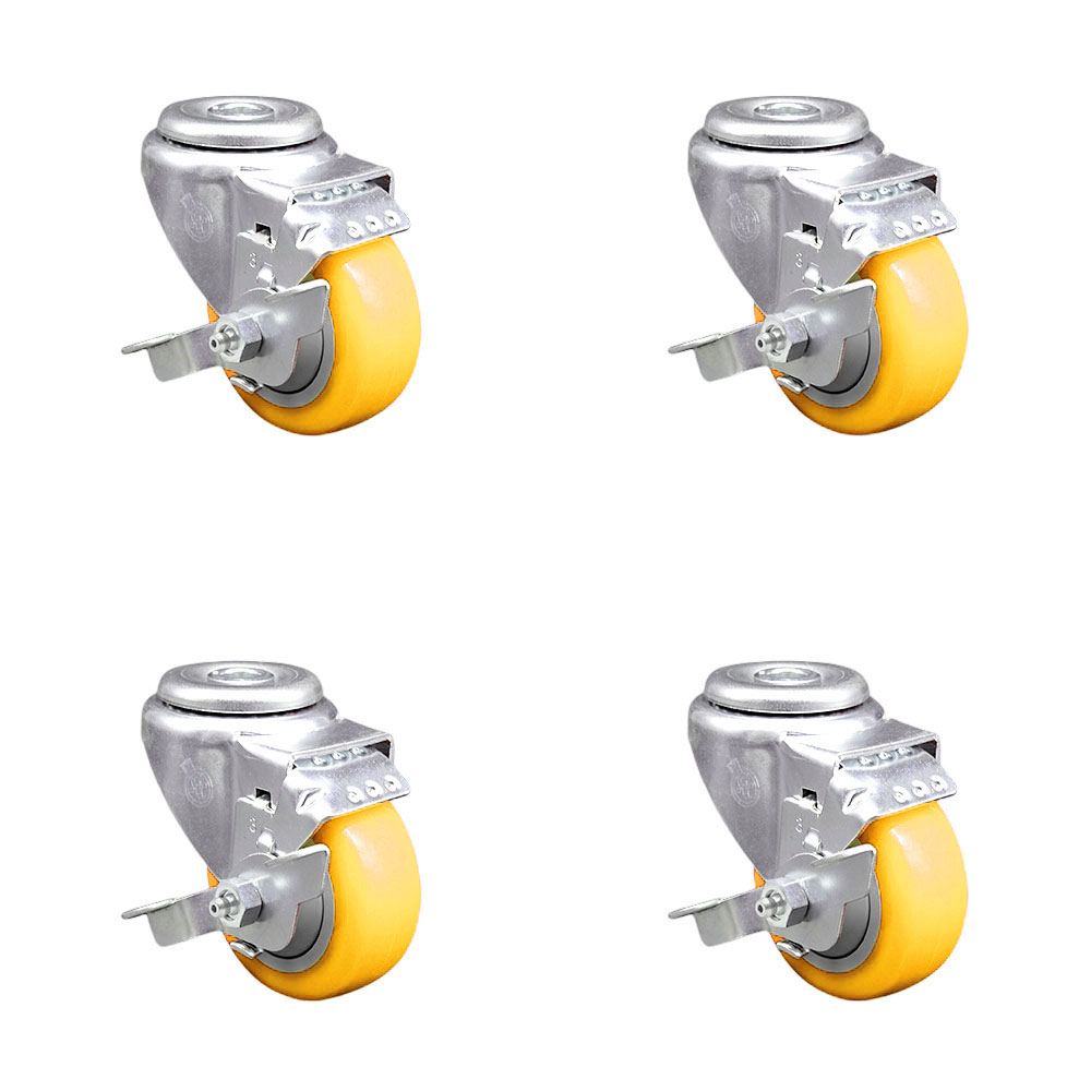 SCC-BH20S314-PPUB-YEL-TLB-4 Polyurethane Swivel Bolt Hole Caster with 3 x 1.25 in. Yellow Wheels - Set of 4