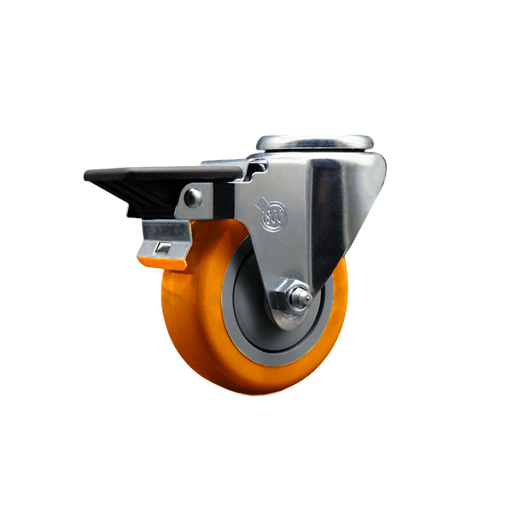 SCC-BH20S3514-PPUB-ORG-PLB Polyurethane Swivel Bolt Hole Caster with 3.5 x 1.25 in. Orange Wheel & Posi Locking Brake