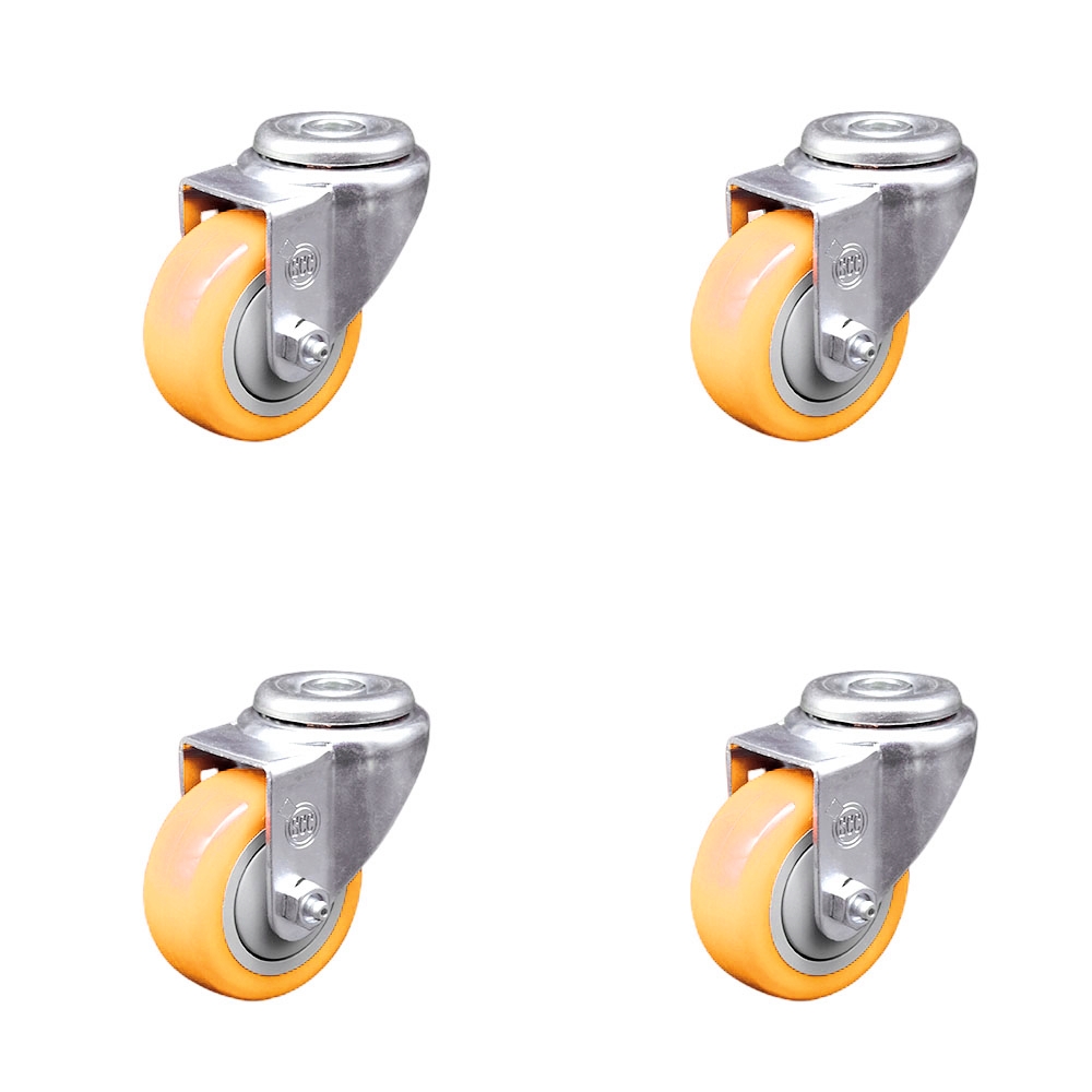 SCC-BH20S3514-PPUB-YEL-4 Polyurethane Swivel Bolt Hole Caster with 3.5 x 1.25 in. Yellow Wheels - Set of 4