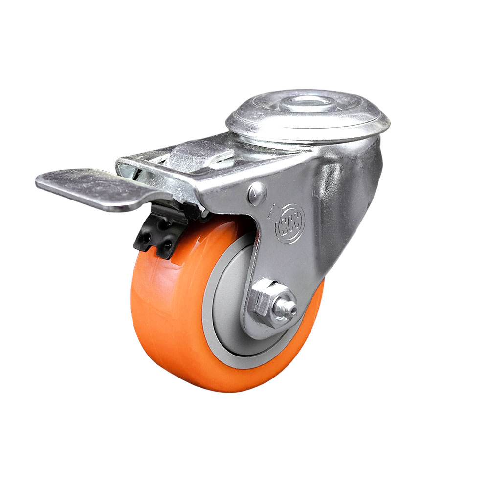 SCC-BHTTL20S314-PPUB-ORG Polyurethane Swivel Bolt Hole Caster with 3 x 1.25 in. Orange Wheel & Total Locking Brake
