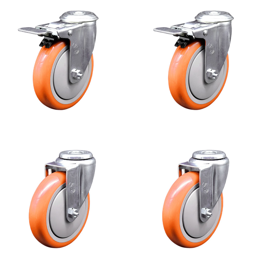 SCC-BHTTL20S514-PPUB-ORG-2-S-2 Polyurethane Swivel Bolt Hole Caster with 5 x 1.25 in. Orange Wheels - Set of 4