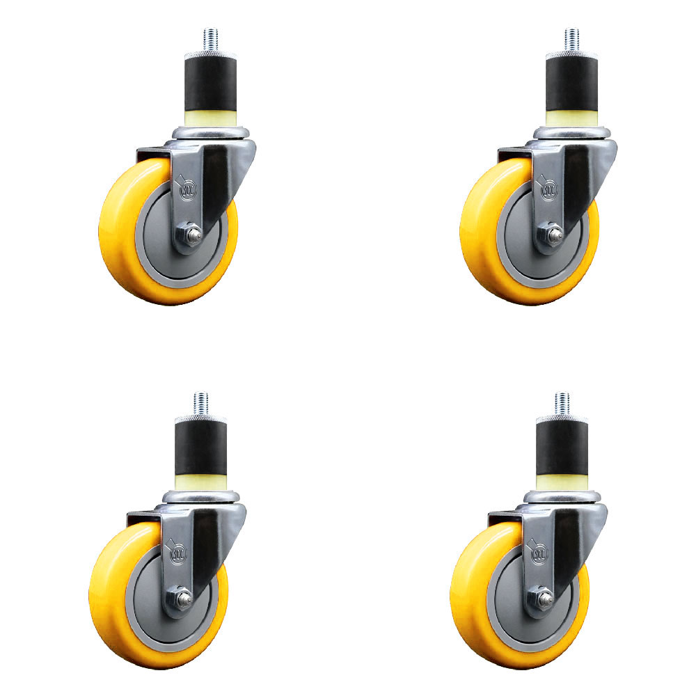 SCC-EX20S414-PPUB-YEL-178-4 Polyurethane Swivel Expanding Stem Caster with 4 in. Yellow Wheels & 1.87 in. Stems - Set of 4