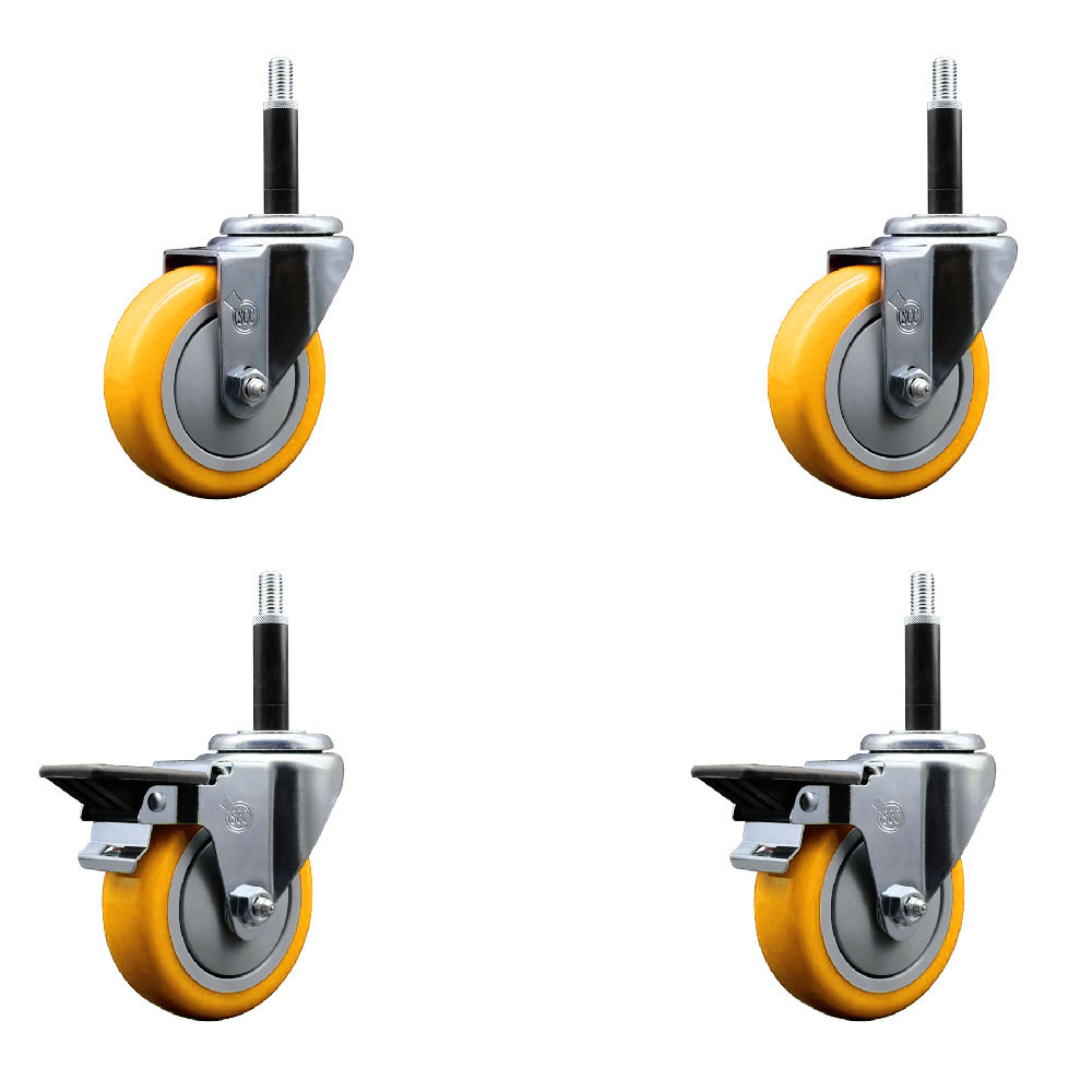 SCC-EX20S414-PPUB-YEL-2-PLB-2-34 Polyurethane Swivel Expanding Stem Caster with 4 in. Yellow Wheels & 0.75 in. Stems - Set of 4