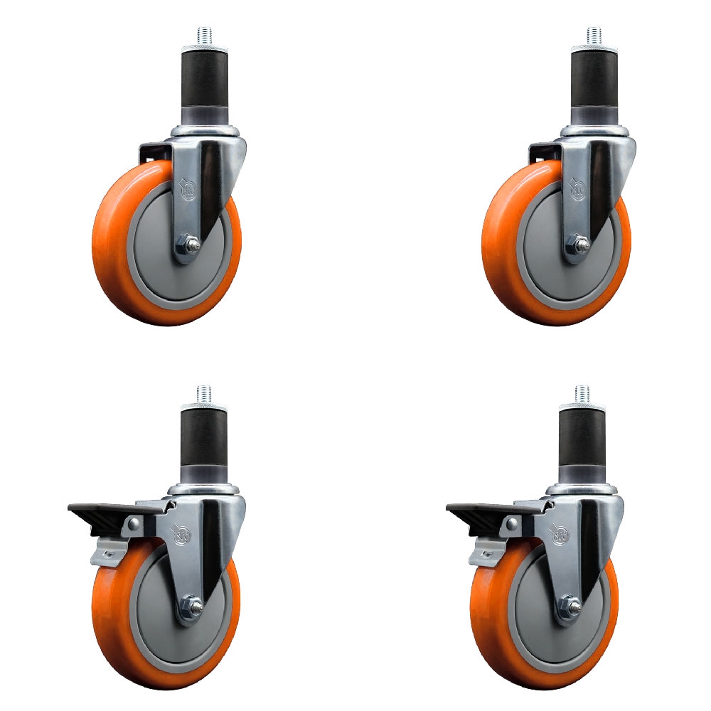 SCC-EX20S514-PPUB-ORG-2-PLB-2-158 Polyurethane Swivel Expanding Stem Caster with 5 in. Orange Wheels & 1.63 in. Stems - Set of 4