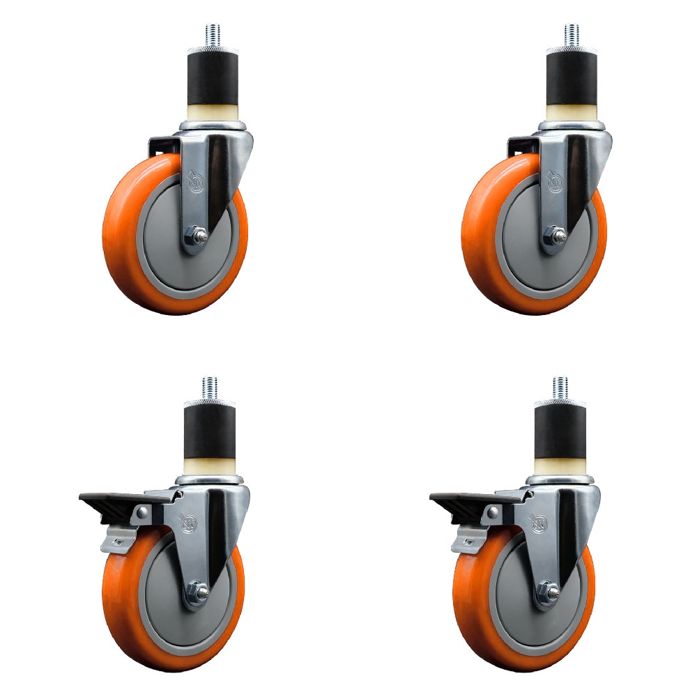 SCC-EX20S514-PPUB-ORG-2-PLB-2-178 Polyurethane Swivel Expanding Stem Caster with 5 in. Orange Wheels & 1.87 in. Stems - Set of 4