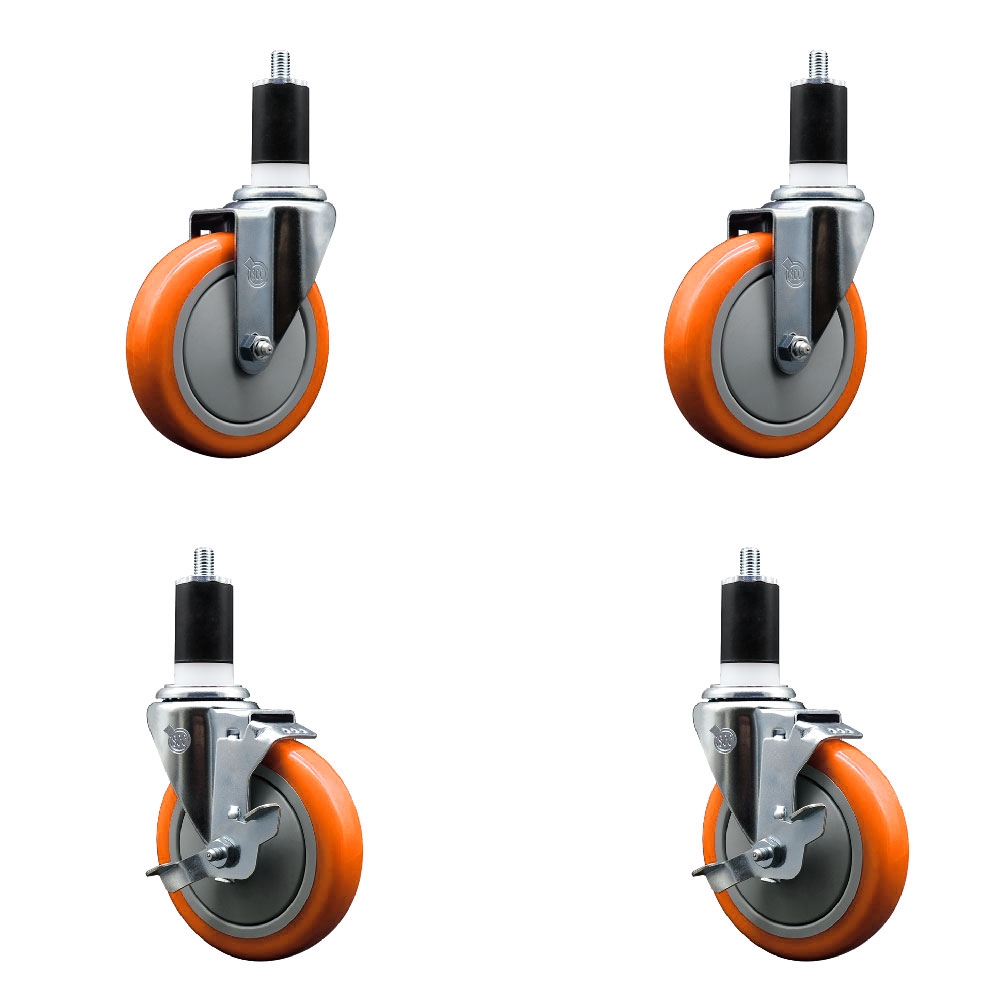 SCC-EX20S514-PPUB-ORG-2-TLB-2-112 Polyurethane Swivel Expanding Stem Caster with 5 in. Orange Wheels & 1.5 in. Stems - Set of 4