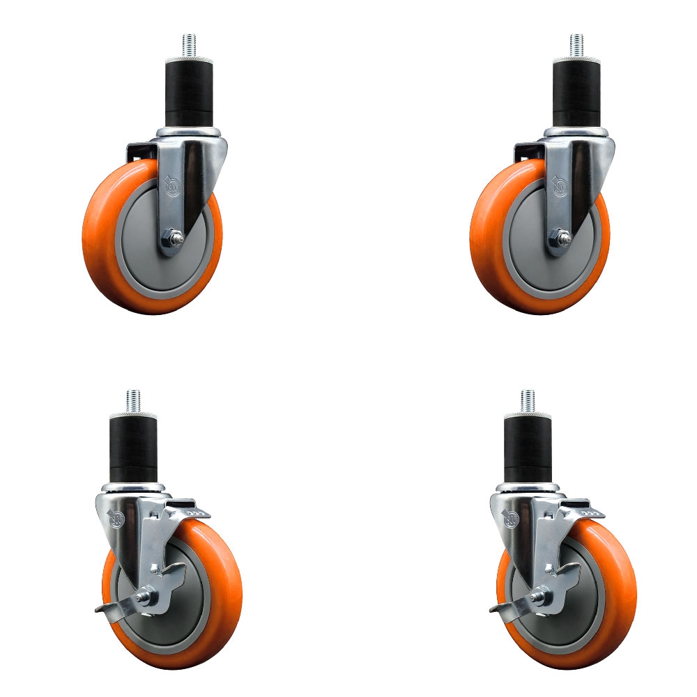 SCC-EX20S514-PPUB-ORG-2-TLB-2-134 Polyurethane Swivel Expanding Stem Caster with 5 in. Orange Wheels & 1.75 in. Stems - Set of 4