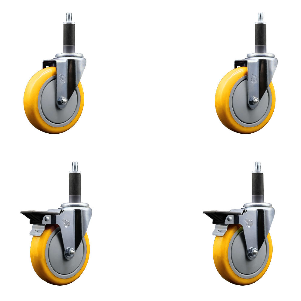 SCC-EX20S514-PPUB-YEL-2-PLB-2-1 Polyurethane Swivel Expanding Stem Caster with 5 in. Yellow Wheels & 1 in. Stems - Set of 4