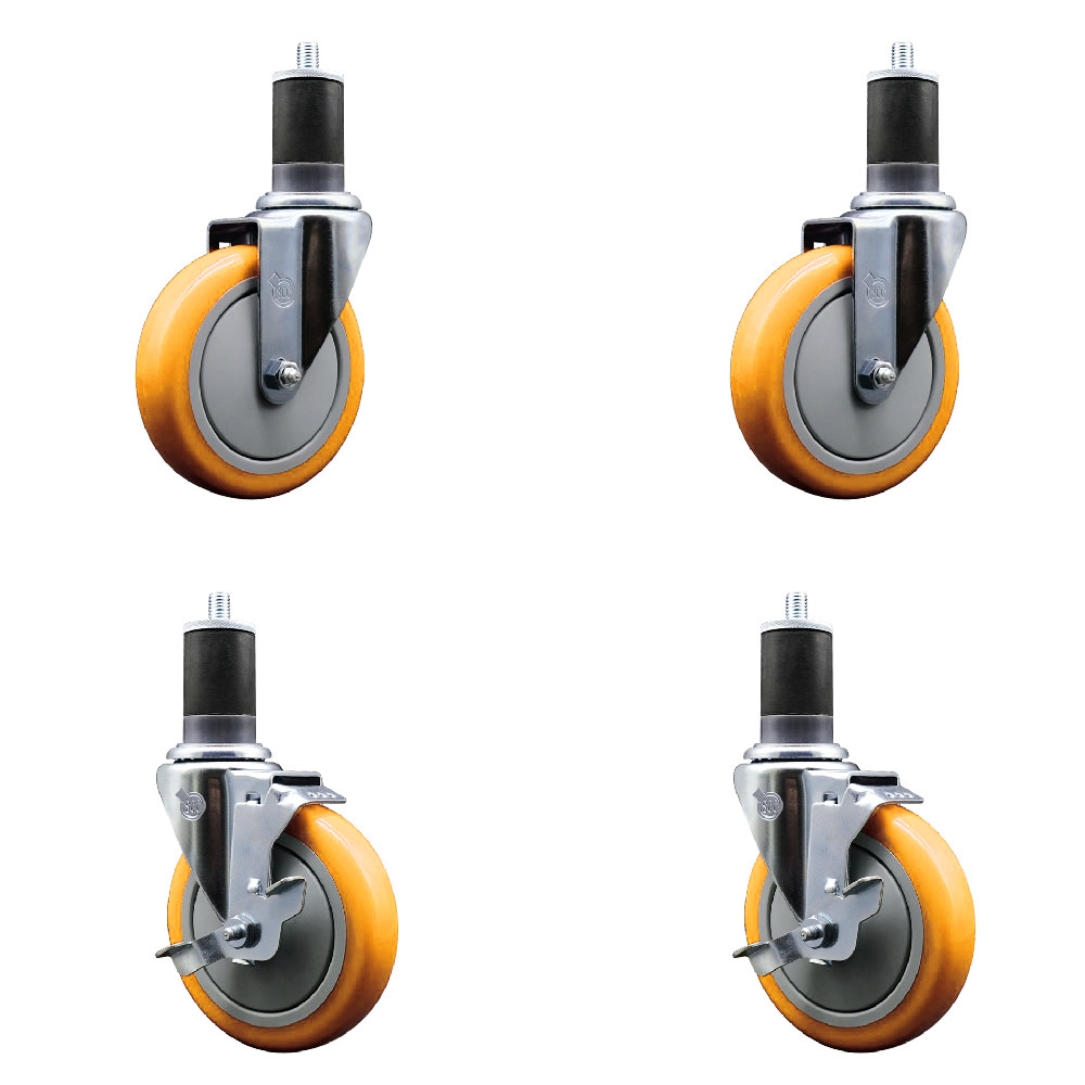 SCC-EX20S514-PPUB-YEL-2-TLB-2-158 Polyurethane Swivel Expanding Stem Caster with 5 in. Yellow Wheels & 1.63 in. Stems - Set of 4