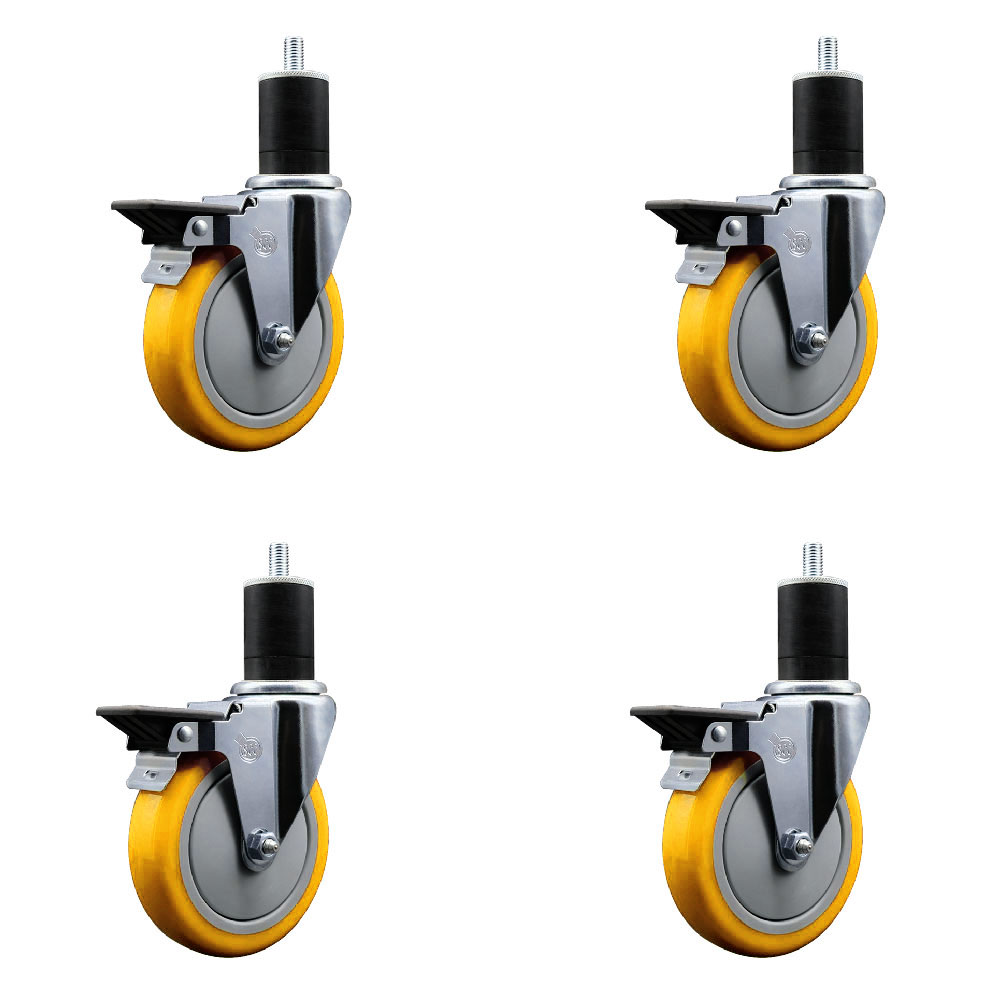 SCC-EX20S514-PPUB-YEL-PLB-134-4 Polyurethane Swivel Expanding Stem Caster with 5 in. Yellow Wheels & 1.75 in. Stems - Set of 4