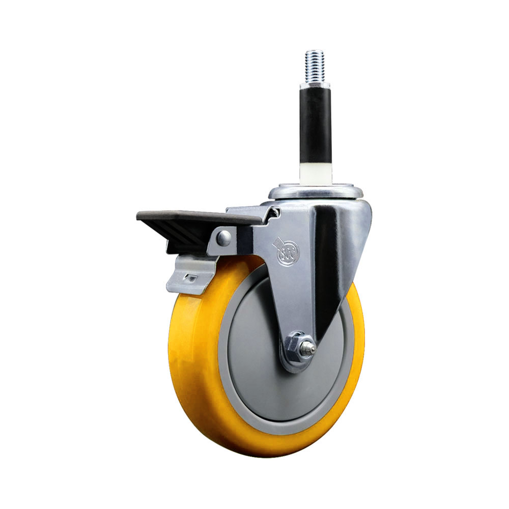 SCC-EX20S514-PPUB-YEL-PLB-78 Polyurethane Expanding Stem Swivel Caster with 5 in. Yellow Wheel & 0.87 in. Stem & Posi Locking Brake