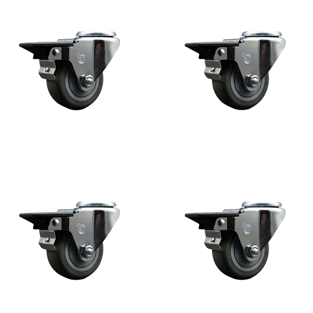 SCC-BH20S314-PPUB-PLB-4 Polyurethane Swivel Bolt Hole Caster with 3 x 1.25 in. Gray Wheels - Set of 4