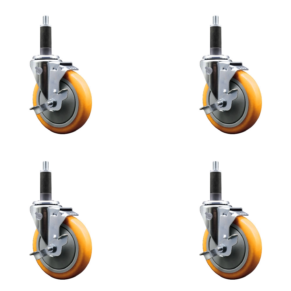 SCC-EX20S514-PPUB-YEL-TLB-1-4 Polyurethane Swivel Expanding Stem Caster with 5 in. Yellow Wheels & 1 in. Stems - Set of 4