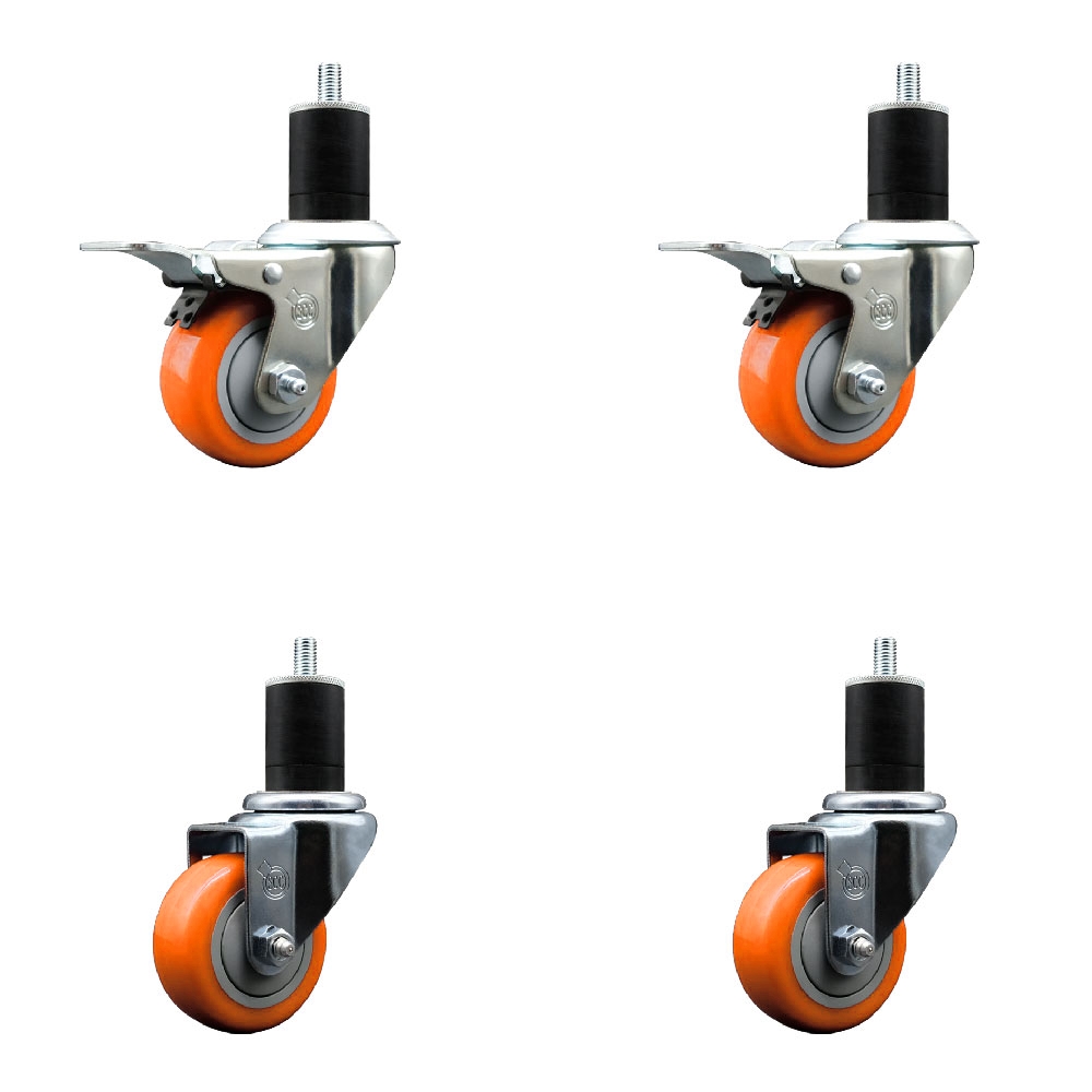 SCC-EXTTL20S314-PPUB-ORG-2-S-2-134 Polyurethane Swivel Expanding Stem Caster with 3 in. Orange Wheels & 1.75 in. Stems - Set of 4