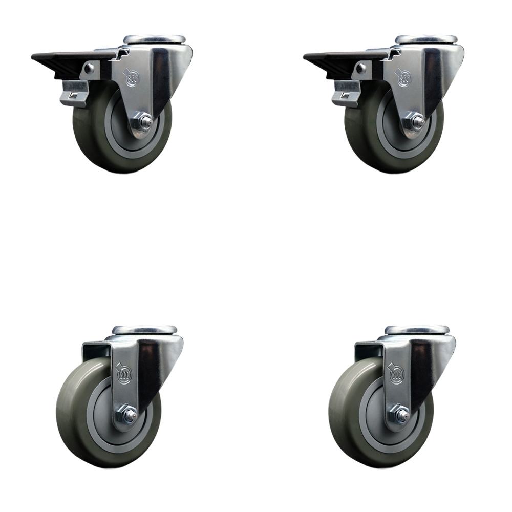 SCC-BH20S3514-PPUB-PLB-2-S-2 Polyurethane Swivel Bolt Hole Caster with 3.5 x 1.25 in. Gray Wheels - Set of 4