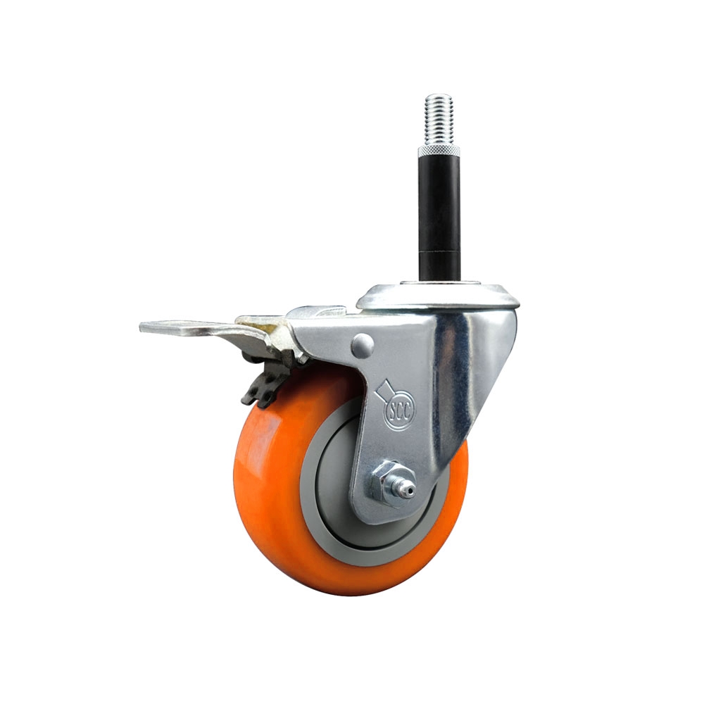 SCC-EXTTL20S3514-PPUB-ORG-34 Polyurethane Expanding Stem Swivel Caster with 3.5 in. Orange Wheel & 0.75 in. Stem & Total Locking Brake
