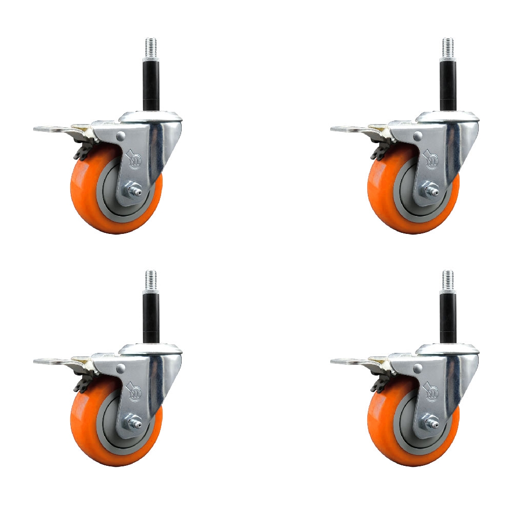 SCC-EXTTL20S3514-PPUB-ORG-34-4 Polyurethane Swivel Expanding Stem Caster with 3.5 in. Orange Wheels & 0.75 in. Stems - Set of 4