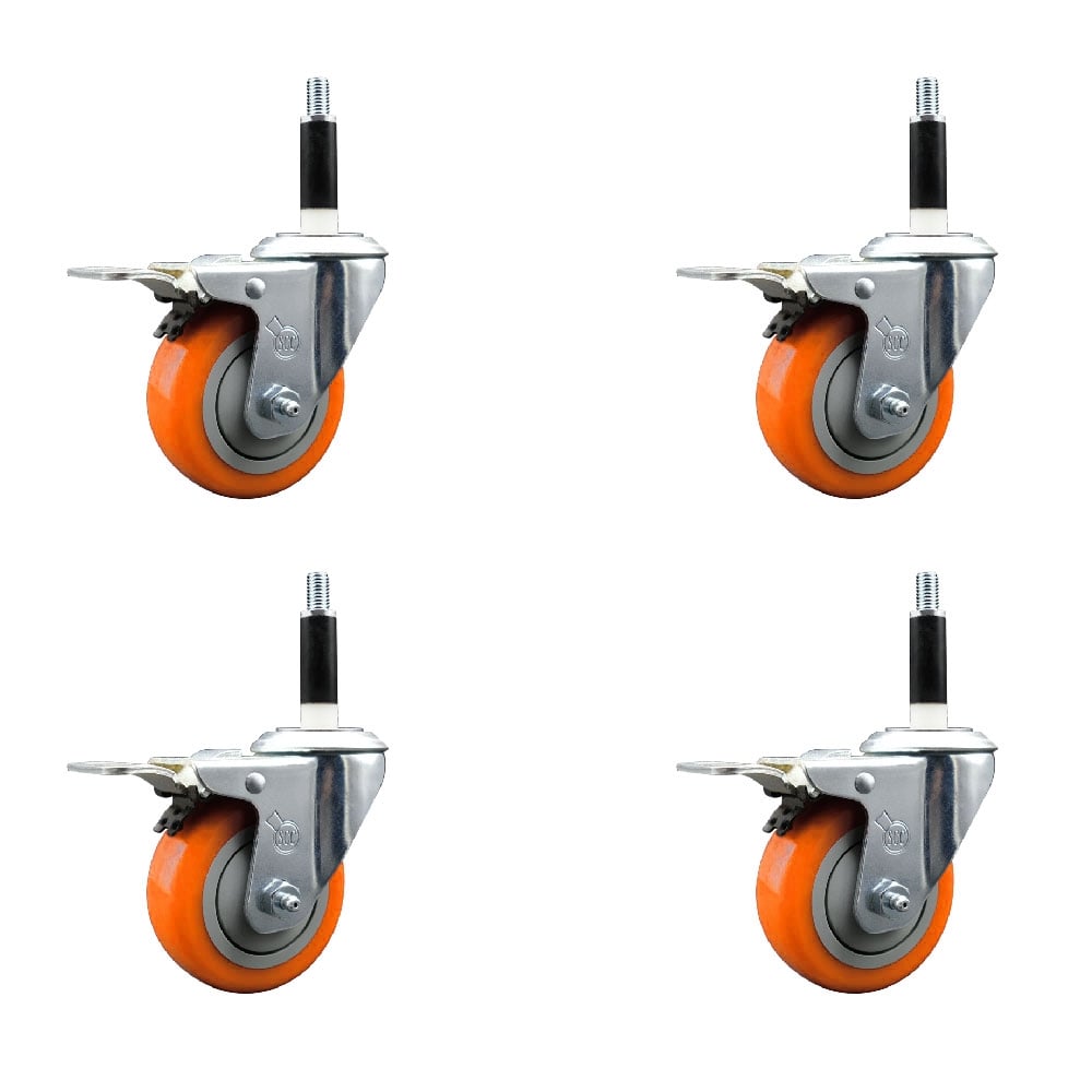 SCC-EXTTL20S3514-PPUB-ORG-78-4 Polyurethane Swivel Expanding Stem Caster with 3.5 in. Orange Wheels & 0.87 in. Stems - Set of 4