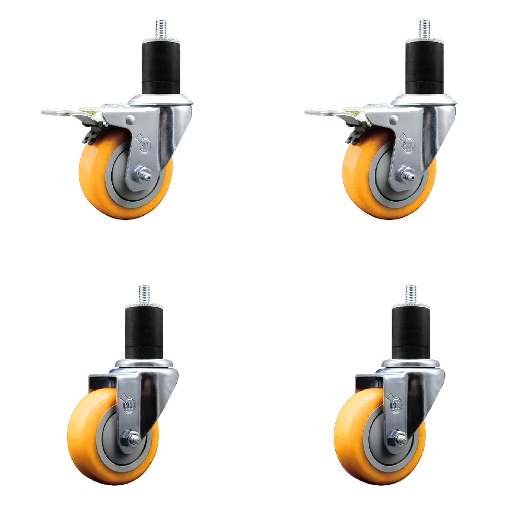 SCC-EXTTL20S3514-PPUB-YEL-2-S-2-134 Polyurethane Swivel Expanding Stem Caster with 3.5 in. Yellow Wheels & 1.75 in. Stems - Set of 4
