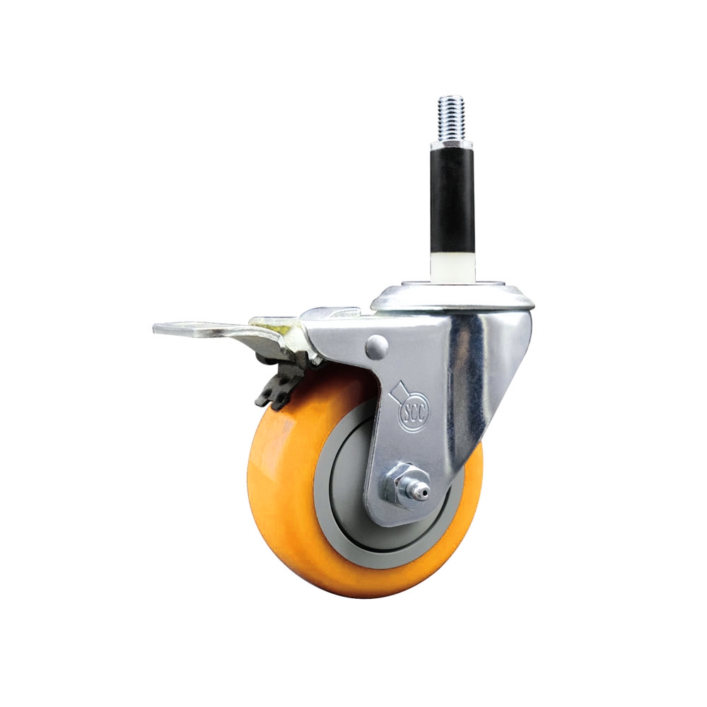 SCC-EXTTL20S3514-PPUB-YEL-78 Polyurethane Expanding Stem Swivel Caster with 3.5 in. Yellow Wheel & 0.87 in. Stem & Total Locking Brake