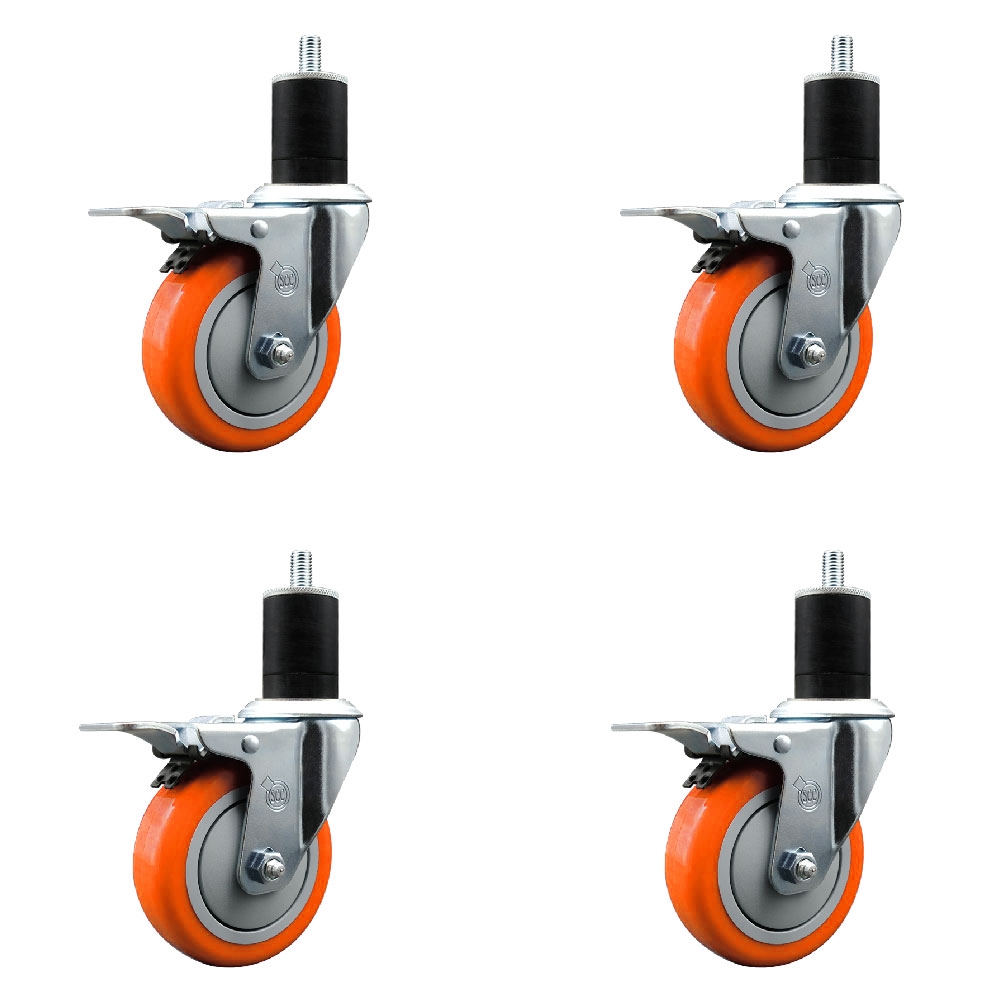 SCC-EXTTL20S414-PPUB-ORG-134-4 Polyurethane Swivel Expanding Stem Caster with 4 in. Orange Wheels & 1.75 in. Stems - Set of 4