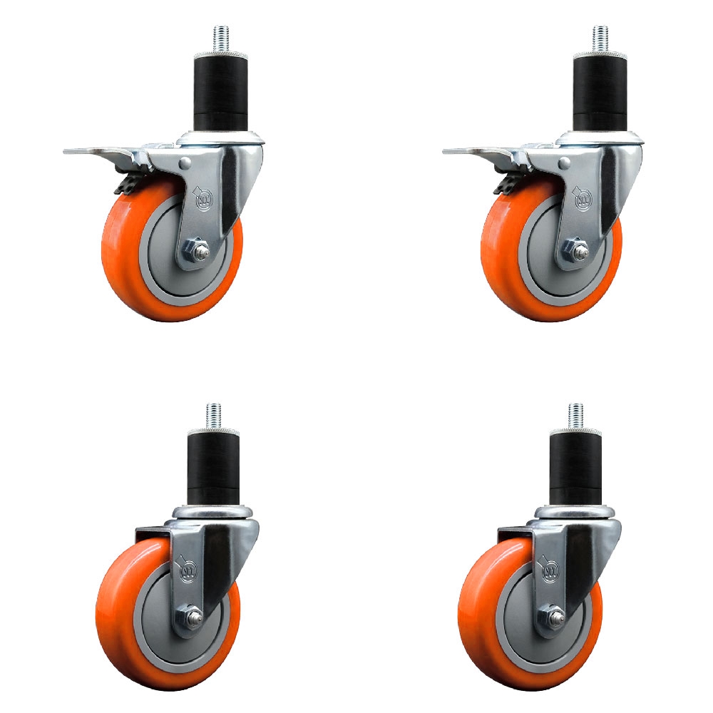 SCC-EXTTL20S414-PPUB-ORG-2-S-2-134 Polyurethane Swivel Expanding Stem Caster with 4 in. Orange Wheels & 1.75 in. Stems - Set of 4