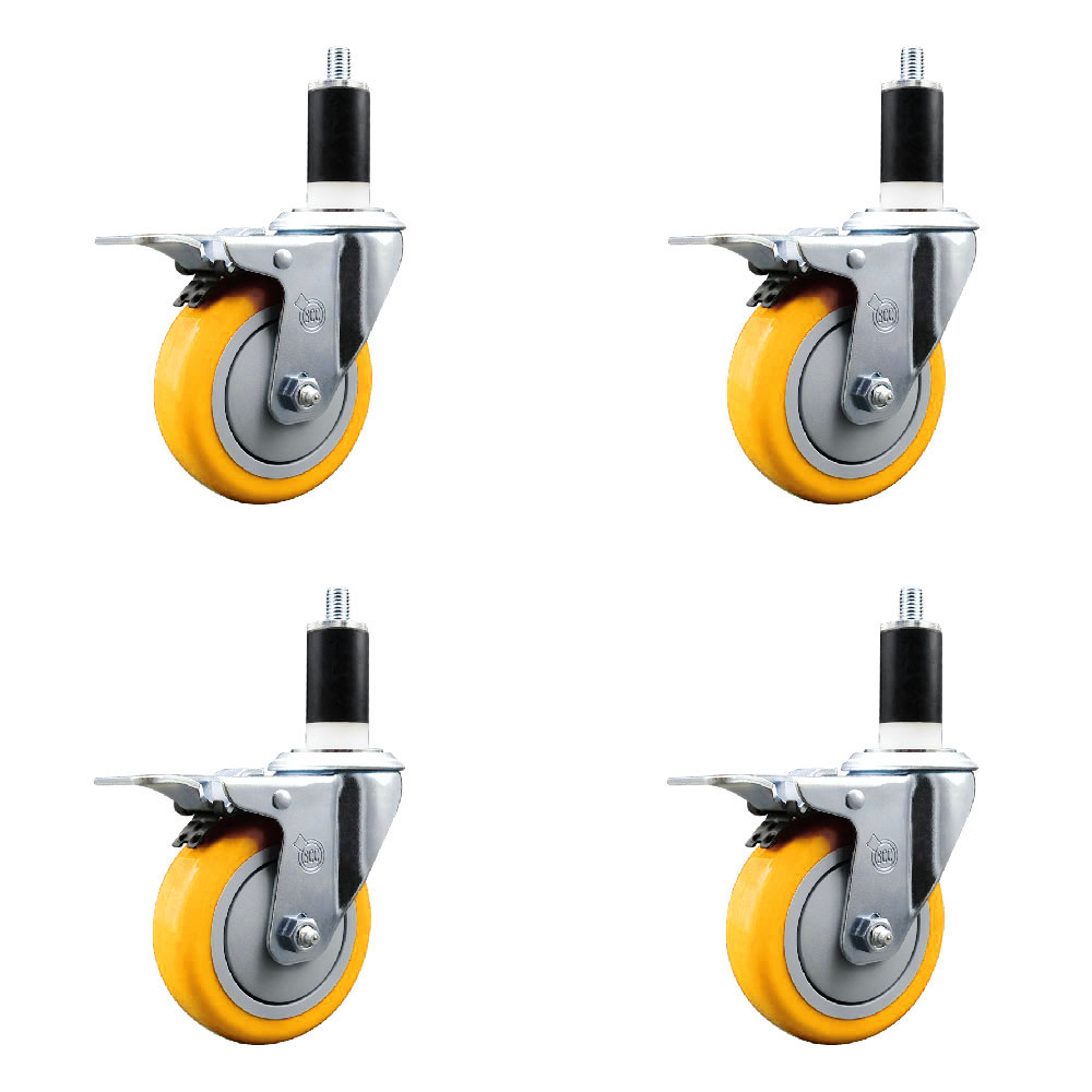 SCC-EXTTL20S414-PPUB-YEL-138-4 Polyurethane Swivel Expanding Stem Caster with 4 in. Yellow Wheels & 1.38 in. Stems - Set of 4