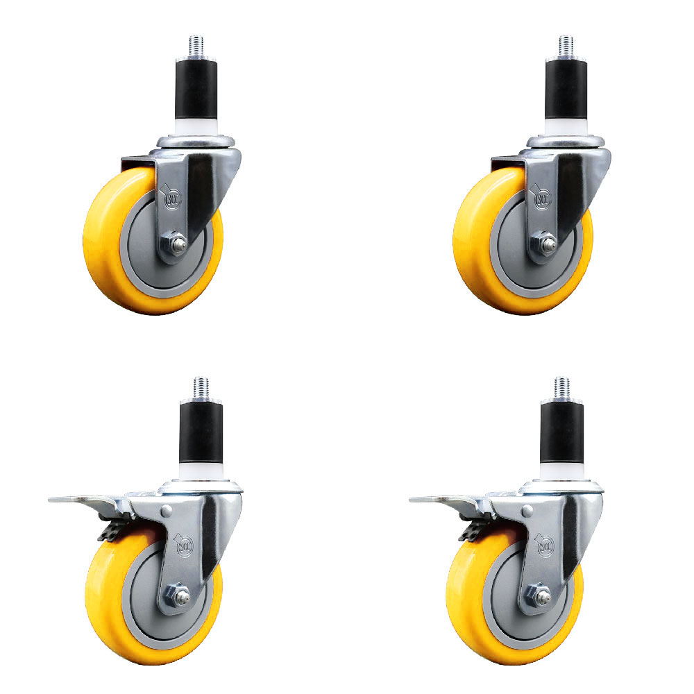 SCC-EXTTL20S414-PPUB-YEL-2-S-2-112 Polyurethane Swivel Expanding Stem Caster with 4 in. Yellow Wheels & 1.5 in. Stems - Set of 4