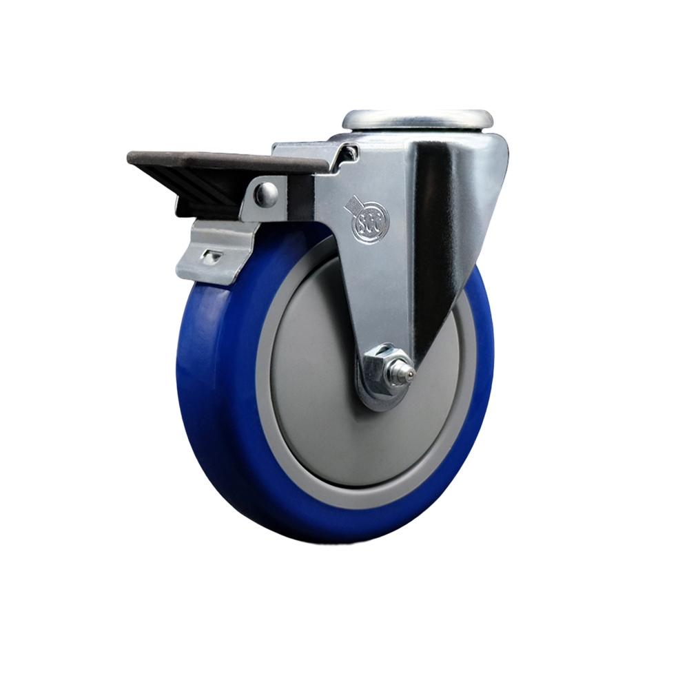 SCC-BH20S514-PPUB-BLUE-PLB Polyurethane Swivel Bolt Hole Caster with 5 x 1.25 in. Blue Wheel & Posi Locking Brake