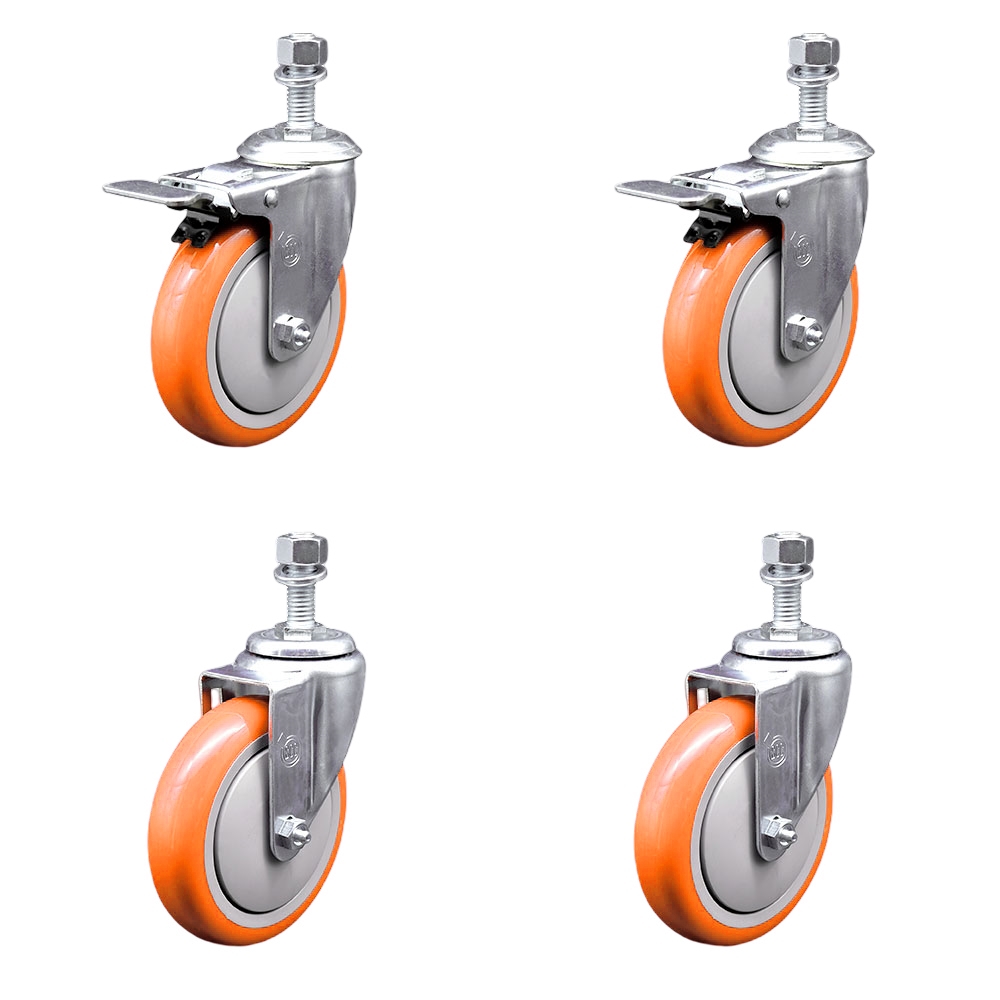 SCC-TSTTL20S514-PPUB-ORG-121315-2-S2 Polyurethane Swivel Threaded Stem Caster with 5 x 1.25 in. Orange Wheels & 0.5 in. Stems - Set of 4