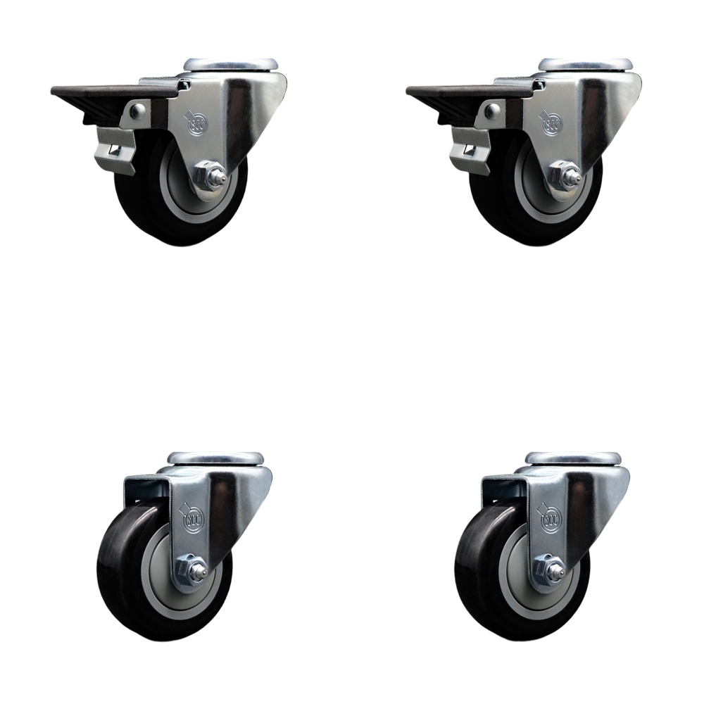 SCC-BH20S314-PPUB-BLK-PLB-2-S-2 Polyurethane Swivel Bolt Hole Caster with 3 x 1.25 in. Black Wheels - Set of 4