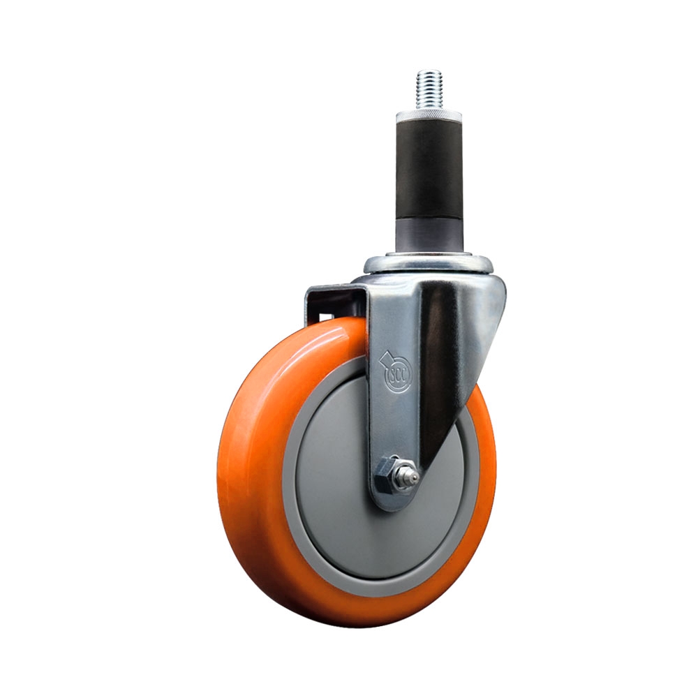 SCC-EX20S514-PPUB-ORG-114 Polyurethane Expanding Stem Swivel Caster with 5 in. Orange Wheel & 1.25 in. Stem