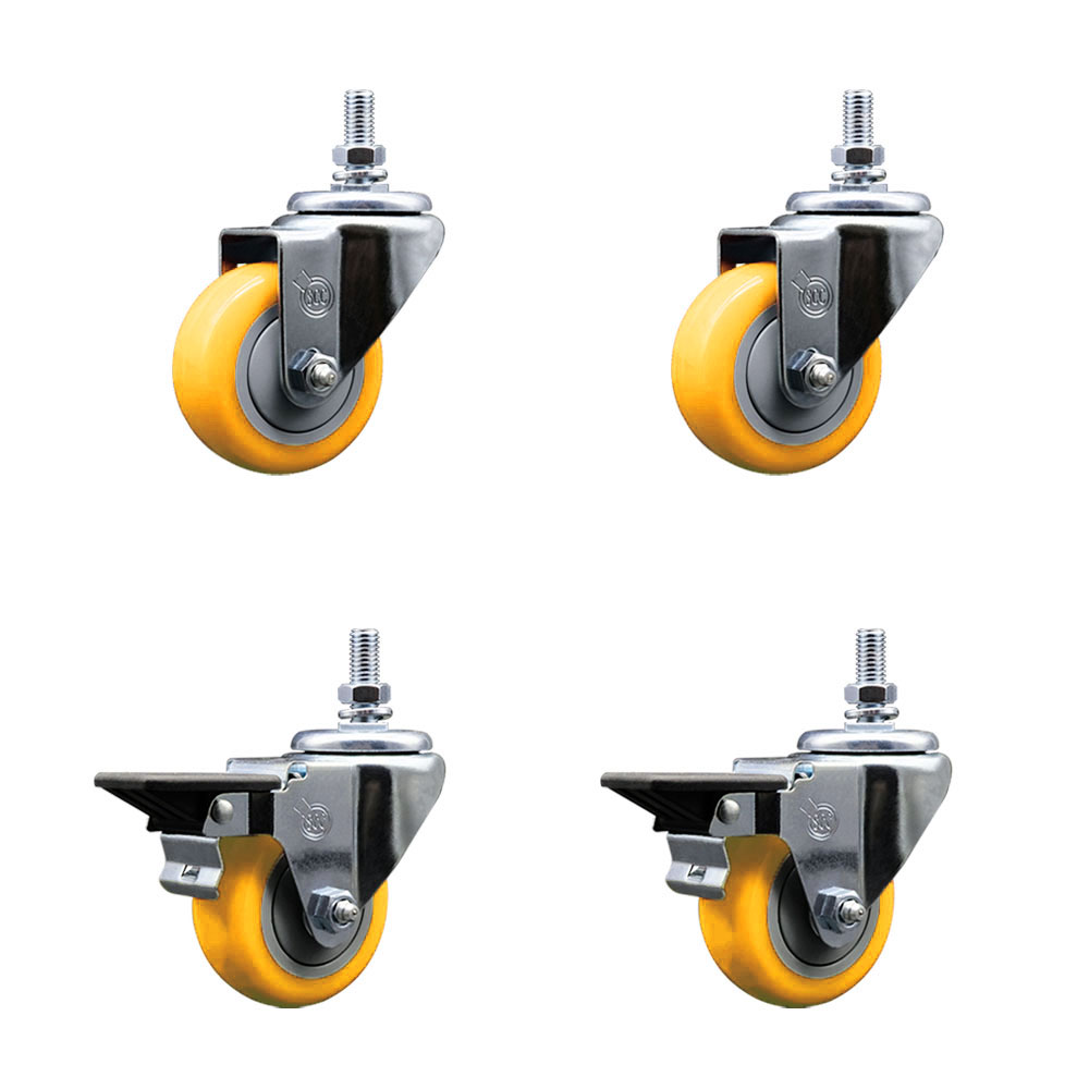 SCC-TS20S314-PPUB-YEL-121315-2-PLB-2 Polyurethane Swivel Threaded Stem Caster with 3 x 1.25 in. Yellow Wheels & 0.5 in. Stems - Set of 4