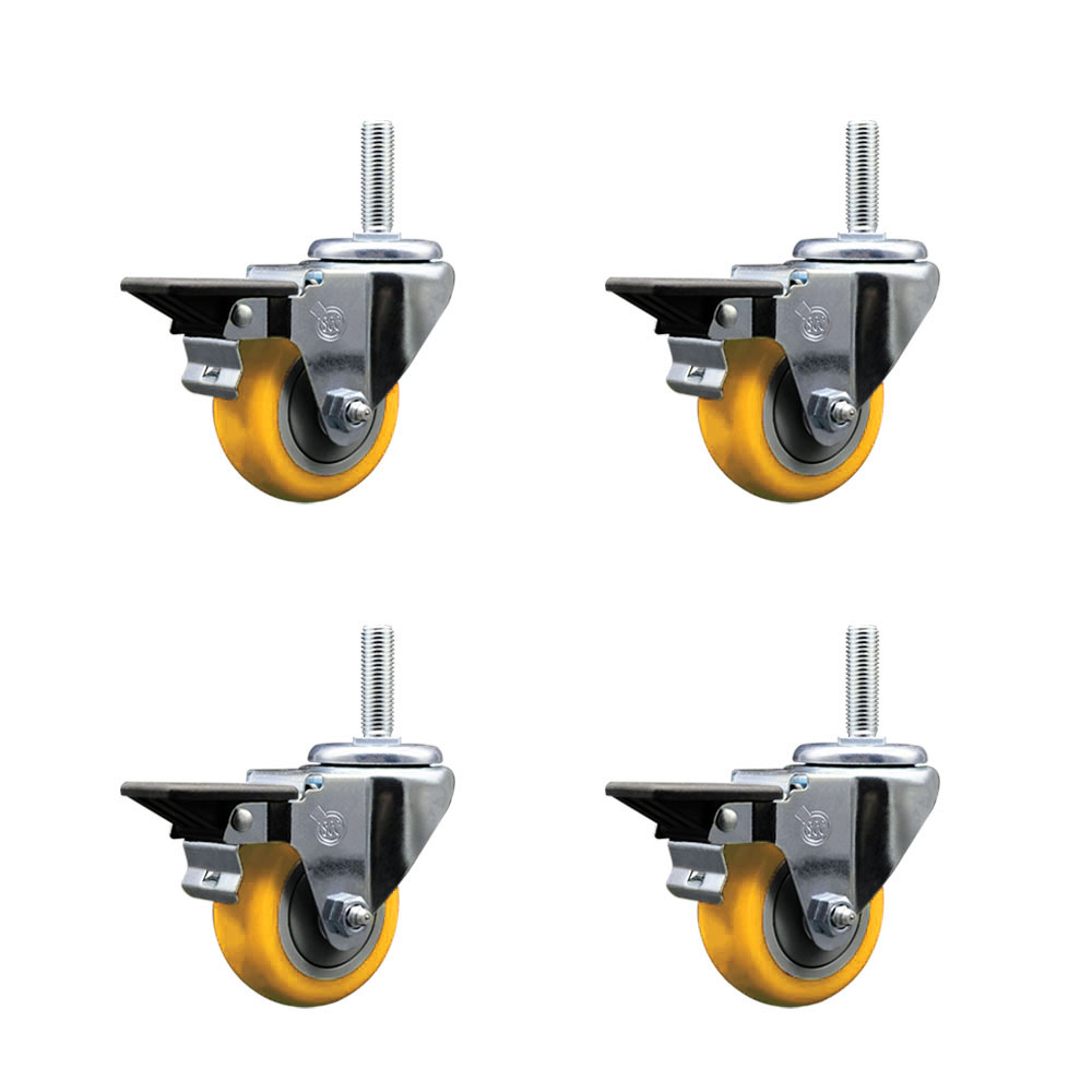 SCC-TS20S314-PPUB-YEL-PLB-34212-4 Polyurethane Swivel Threaded Stem Caster with 3 x 1.25 in. Yellow Wheels & 0.75 in. Stems - Set of 4