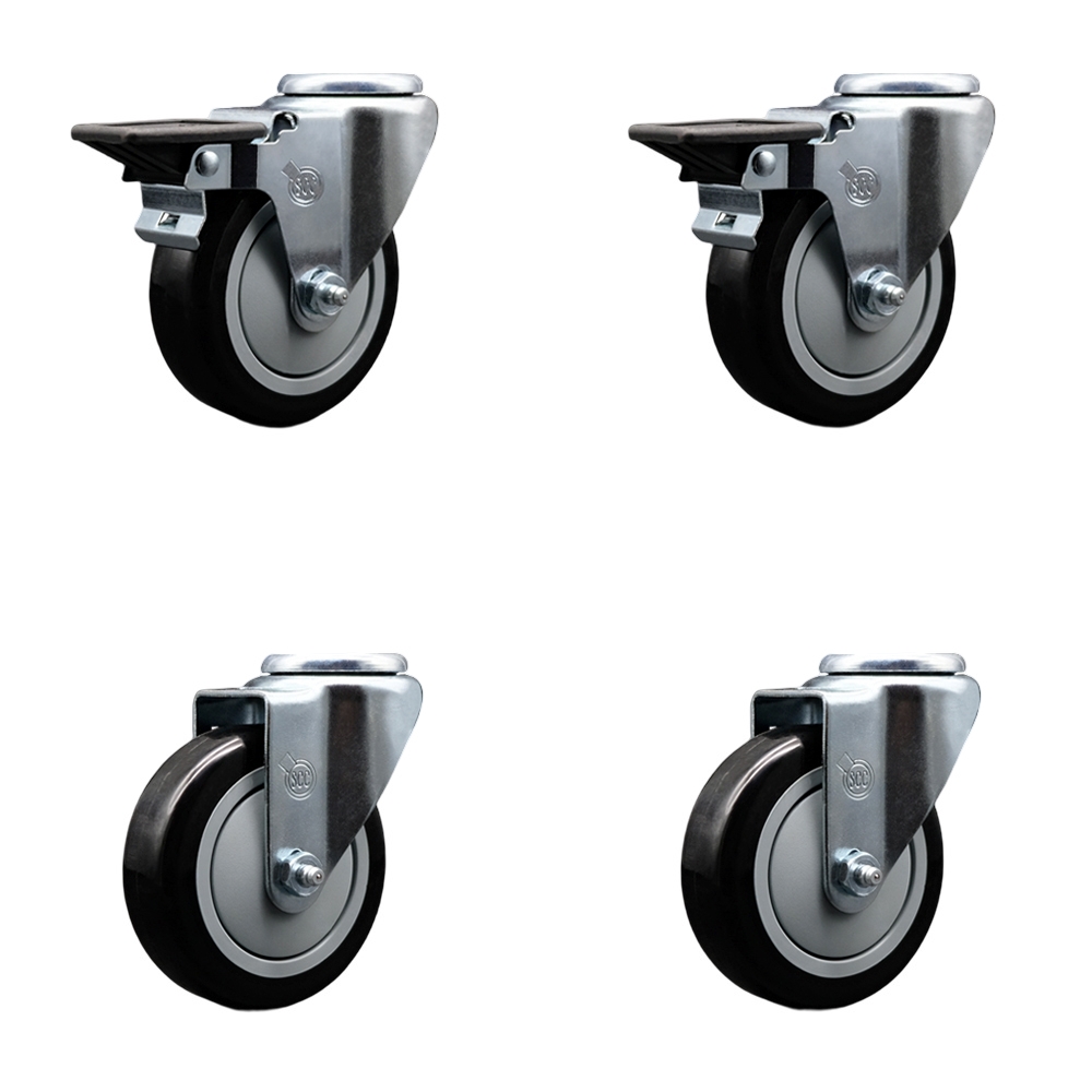 SCC-BH20S414-PPUB-BLK-PLB-2-S-2 Polyurethane Swivel Bolt Hole Caster with 4 x 1.25 in. Black Wheels - Set of 4